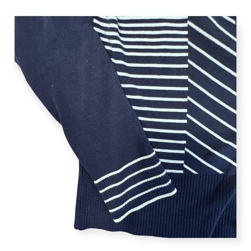 Grace Elements Button Up Cardigan Sweater Women's SzM Navy Blue w/ White Stripes - Picture 6 of 8
